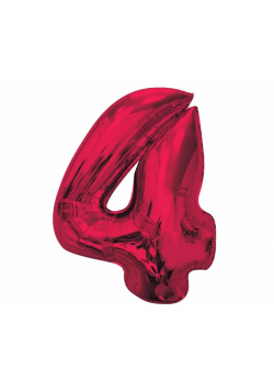 Balon foliowy cyfra 4 czerwona Smart 92cm