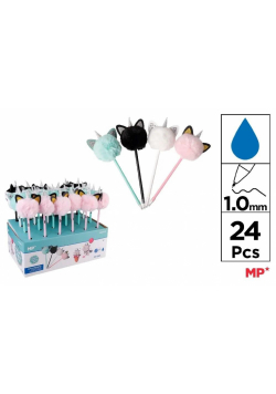 Długopis z pomponem 1.0mm Kotki (24szt)