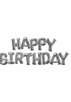 Balon foliowy Happy Birthday srebrny