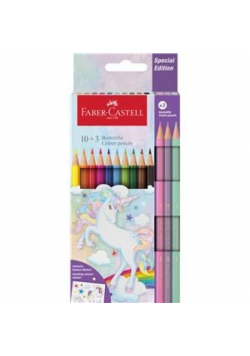 Kredki sześciokątne Jednorożec Faber-Castell 10 kolorów + 3 kolory pastelowe + naklejki